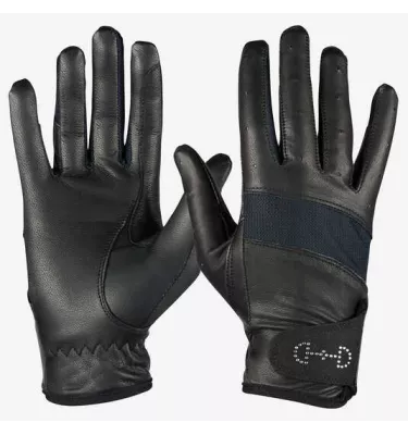Skórzane rękawiczki z siateczką czarne 10