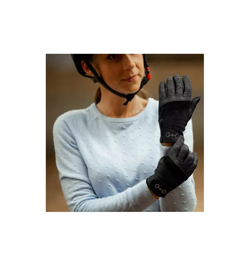 Skórzane rękawiczki z siateczką czarne 10