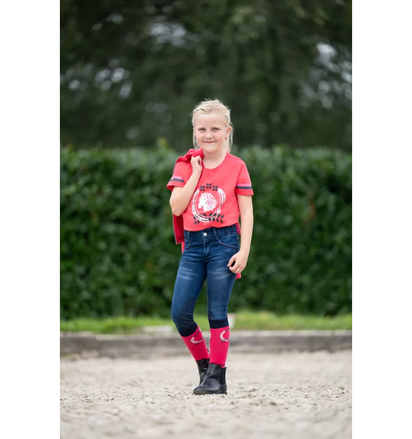 Koszulka jeździecka dziecięca Aymee biały 110/116