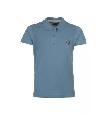 Koszulka jeździecka Polo Claire przydymiony niebieski 110/116