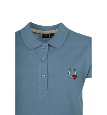 Koszulka jeździecka Polo Claire przydymiony niebieski 110/116