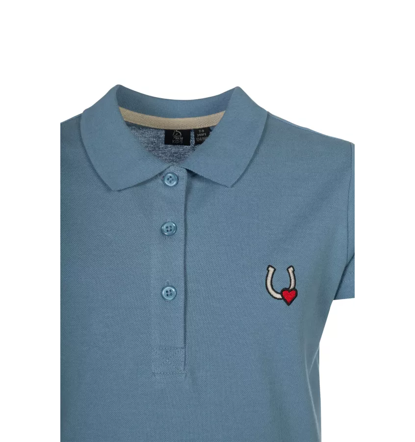 Koszulka jeździecka Polo Claire przydymiony niebieski 110/116