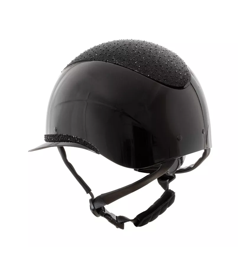 Kask jeździecki Equestro z brokatem i szerokim daszkiem czarny L