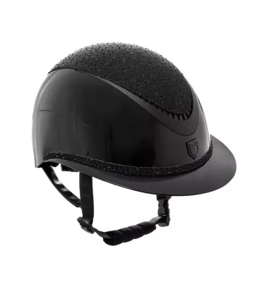 Kask jeździecki Equestro z brokatem i szerokim daszkiem czarny L