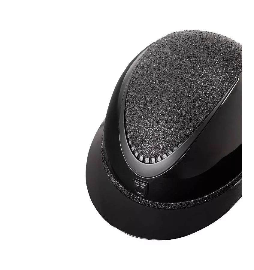 Kask jeździecki Equestro z brokatem i szerokim daszkiem czarny L