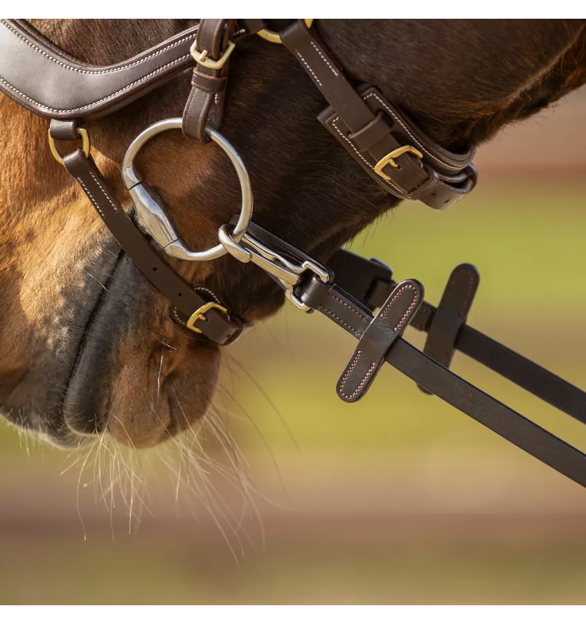 Wodze skórzane z antypoślizogową warstwą wewnętrzną z karabińczykiem brąz