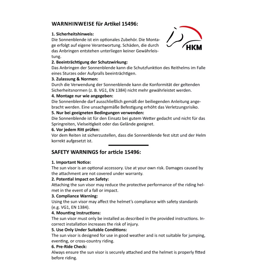 Daszek przeciwsłoneczny z ochroną UV do kasku jeździeckiego