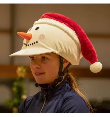 Świąteczny pokrowiec na kask jeździecki bałwan