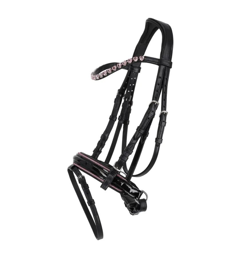 Ogłowie dla kucyka z serduszkami Bixie róż mini shetty