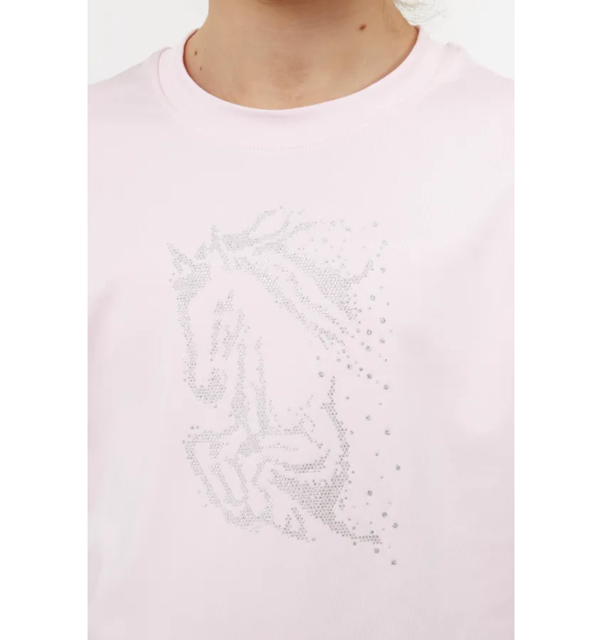 Koszulka jeździecka dziecięca Wilda różowa 146/152