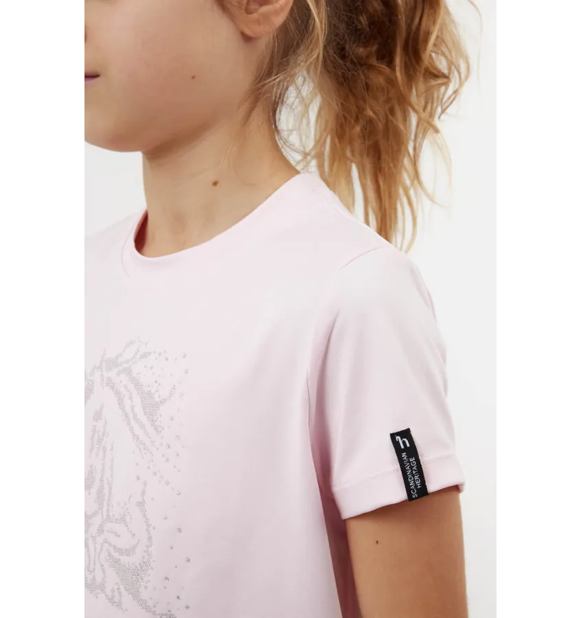 Koszulka jeździecka dziecięca Wilda różowa 146/152